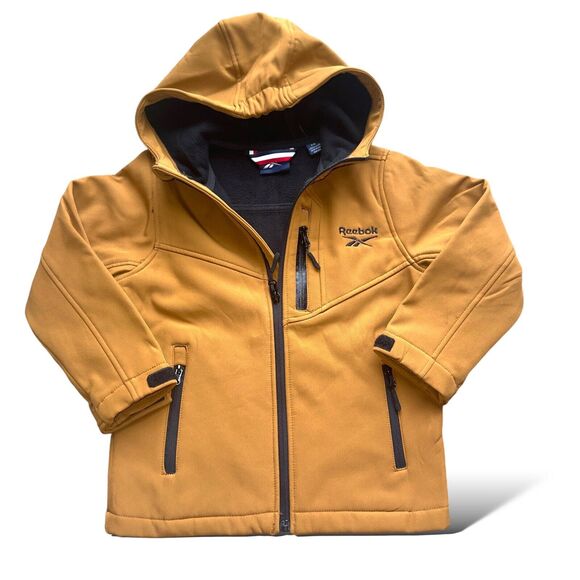 Reebok Boys Jacket 5-6 Weather Resistant Polar Fleece Softshell Duck Brown Hood - Picture 1 of 16